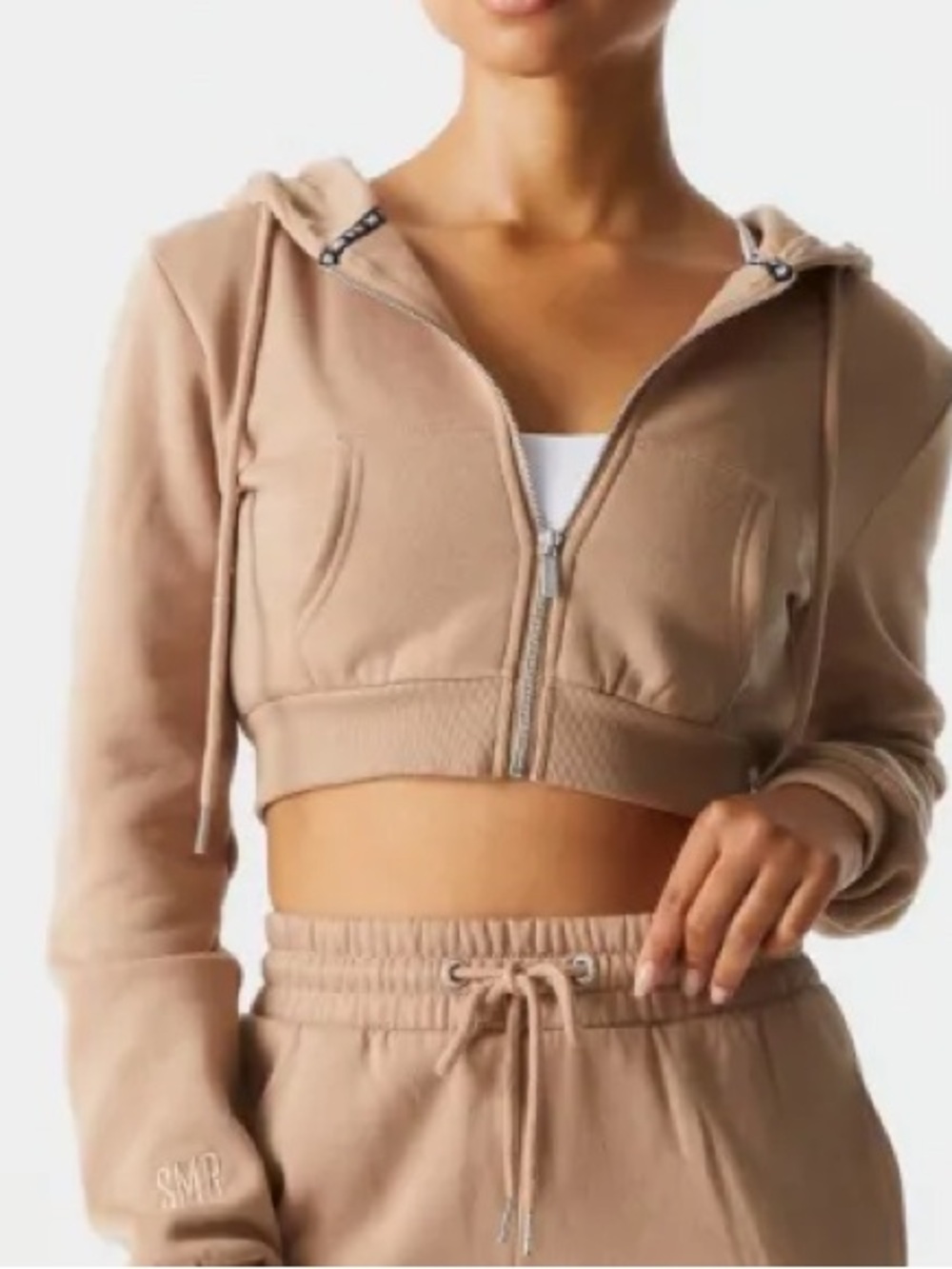 SOMMER RAY CROPPED HOODIE SWEATSHIRT ZIP UP TAN SZ MED